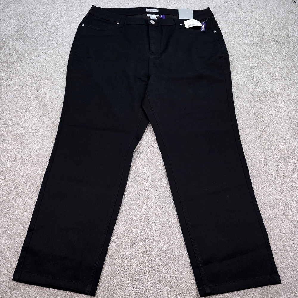 Catherines Sateen Stretch Black Pants Petite Size 20WP Straight Leg New
